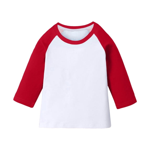 Girls Red Color Block Raglan T-Shirt 3/4 Sleeve Baseball Tee Crew Neck Plain Blank for Customization,Size 13-14T