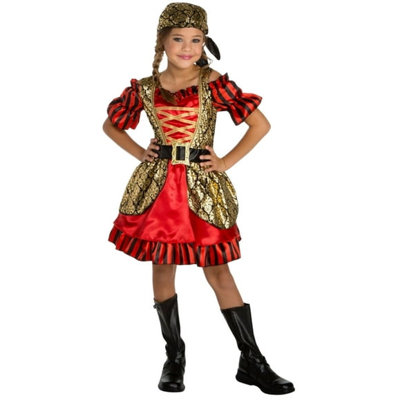 Girls Red & Gold Embellished Petite Pirate Halloween Costume S 4/6