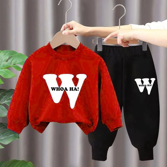 Girls' Red Graphic 2-Piece Tracksuit Set - Crewneck Sweatshirt & Jogger Pants,Size 11-12T