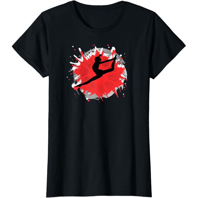 Girls Red Gymnastics Paint Splatter Silhouette Coach Dancer TShirt