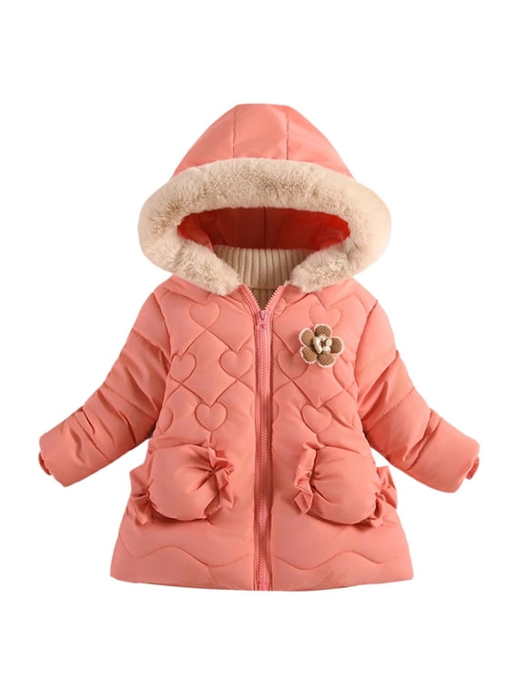 Girls Red Heart Quilted Puffer Jacket Kids Fleece Lined Hooded Winter Coat Windproof Water Resistant for Kids,Size 3 T