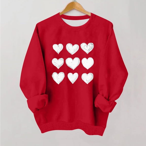 Girls Red Heart Sweater Long Sleeve Crewneck Casual Pullover, Soft Stretchy Comfy Everyday Wear,Size 6 T