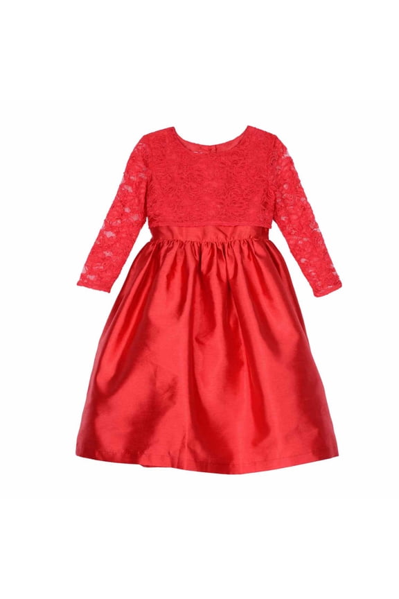 Girls Red Lace & Satin Holiday Party Special Occasion Dress 12
