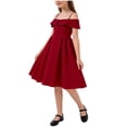 thumbnail image 1 of Girls Red Off Shoulder Ruffle Dress for Party, Wedding, Holiday, Sleeveless A-Line Knee Length Dress Size 8-13,Size 11-12 T, 1 of 9