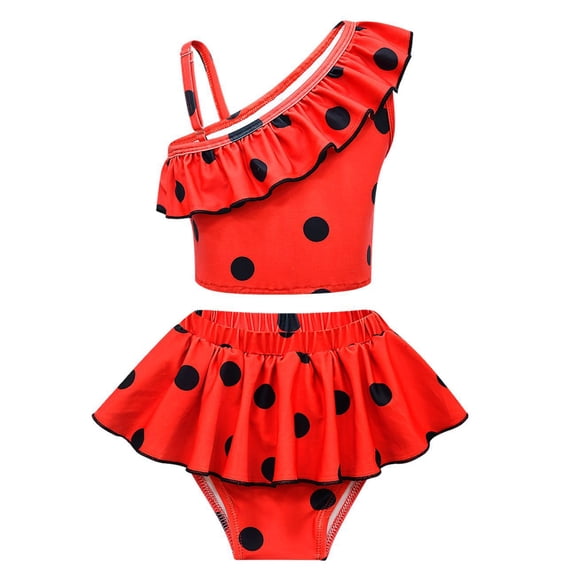 Girls Red Polka Dots Swimsuit Bathing Suits Girl Ruffled Tankini Bikini Two Piece Swimwear Beachwear