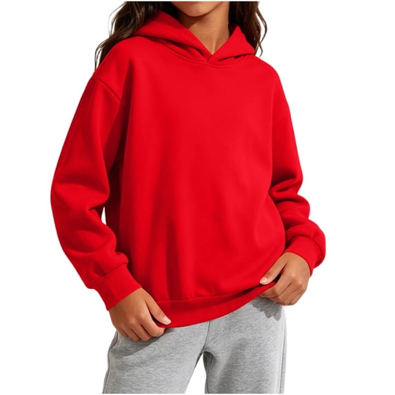 Girls Red Pullover Hoodie - Soft Cotton Relaxed Fit Drop Shoulder Long Sleeve Hooded Sweatshirt for Kids Kidss Youth,Size 7-8 T