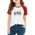 thumbnail image 1 of Girls Red Raglan T-Shirt with LOVE Graphic Soft Stretch Polyester Spandex Relaxed Fit for Ages 4-12,Size 5 T, 1 of 8