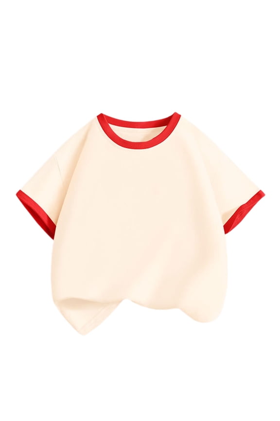 Girls Red Ringer Tee Kids Cotton T-Shirt with Contrast Trim Short Sleeve for Kids to Youth,Size 11-12 T