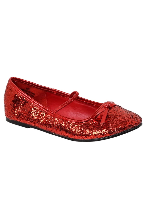 Girls Red Ruby Glitter Ballet Flat Shoes