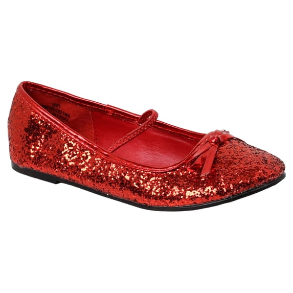 Girls Red Ruby Glitter Ballet Flat Shoes