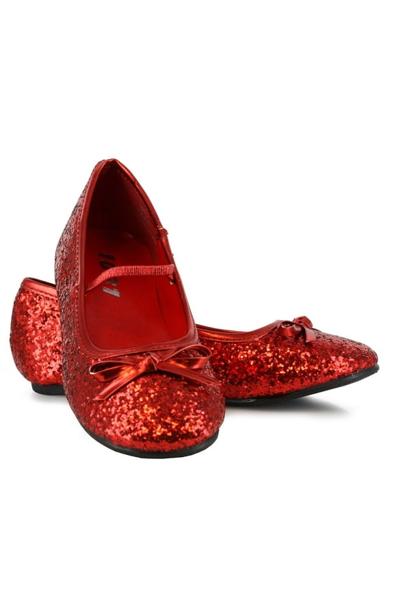 Girls Red Ruby Glitter Ballet Flat Shoes