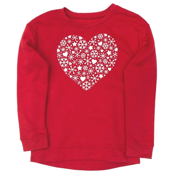 Girls Red & Silver Snowflake Heart Star Christmas Holiday Sweatshirt Top 6