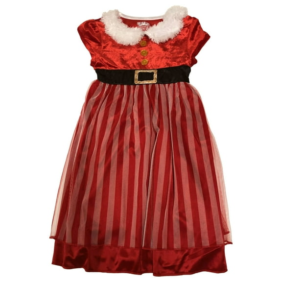 Girls Red Stripe Mrs Santa Christmas Nightgown XS (4-5)