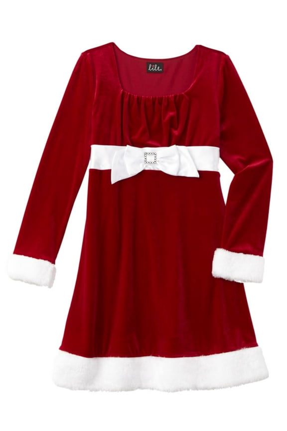 Girls Red Velvet Faux Fur Satin & Rhinestone Santa Dress Christmas Holiday 4