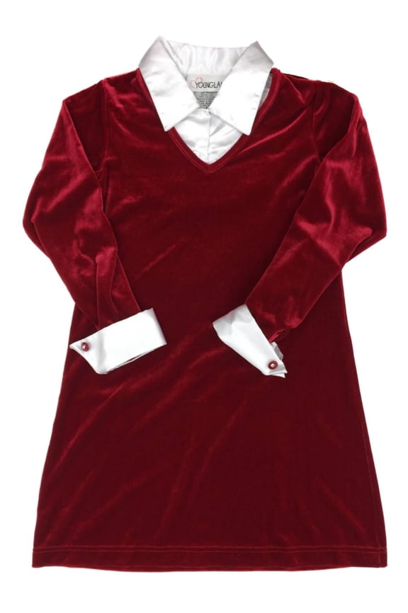 Girls Red Velvet & White Satin Holiday Party Flower Girl Dress 6