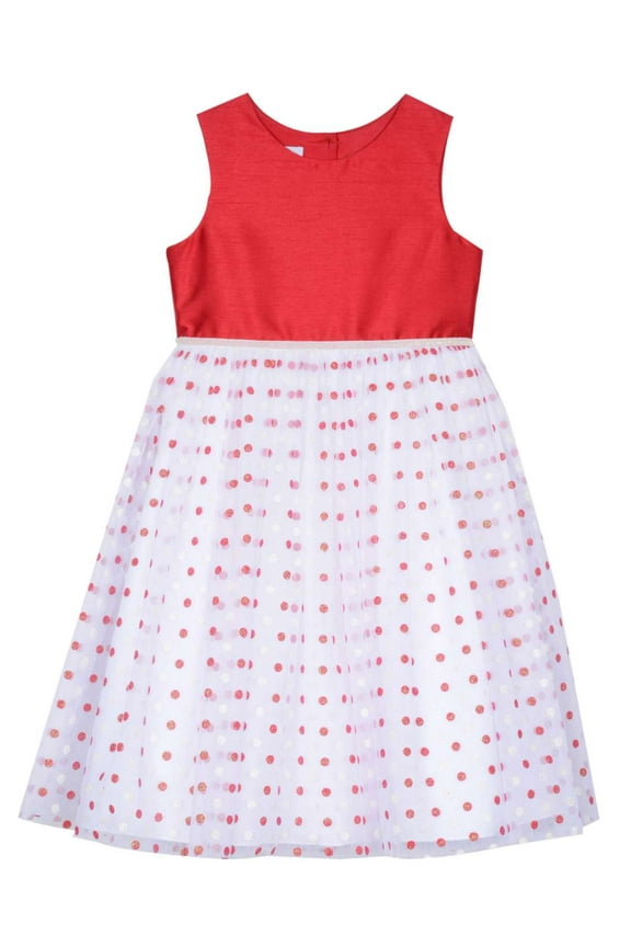 Girls Red & White Polka Dot Tulle Holiday Party Special Occasion Dress 12