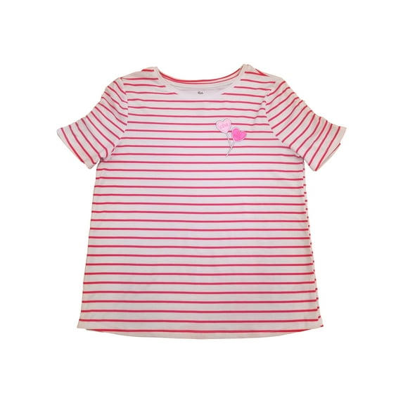 Girls Red & White Striped Short Sleeve Valentines T-Shirt Tee Shirt L (10-12)