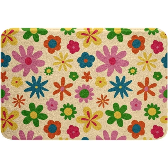 Girls Retro Boho Floral Door Mat Vintage 60s 70s Flowers Hippie Door Mat Cute Groovy Flowers Power Bathroom Rug Colorful Bath Rug Groovy Bedroom Decor Gift for Women Men 18x30 Inch