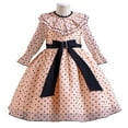 thumbnail image 1 of Girls Retro Polka Dot Dress Long Sleeve Wedding Princess Maxi Boho Dress 3-9 Year, 1 of 5