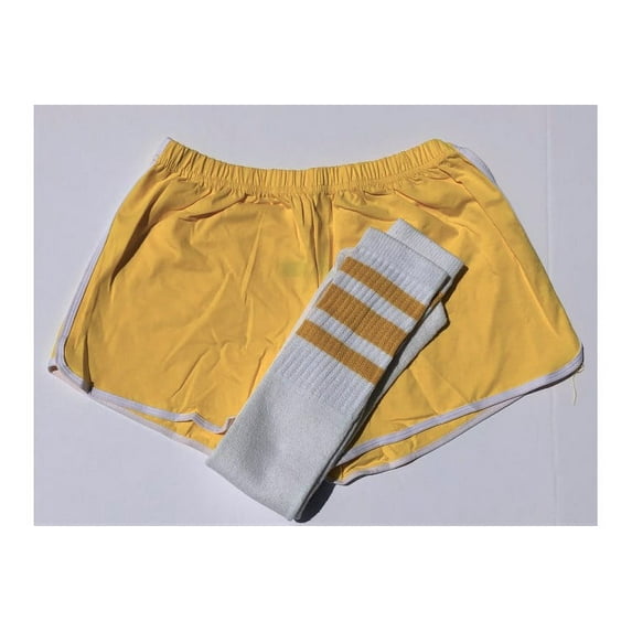 Girls Retro Shorts w Striped Tube Socks Yellow