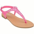 thumbnail image 1 of Girls' Rhinestone Decor Flat Sandals Fashionable Casual T-Strap Sandals Summer Flip Flop Sandals, 1 of 5