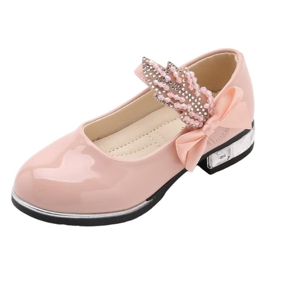 Girls Rhinestone Flat Princess Shoes, Performance Dance Shoes for Big Kids, Non Slide Casual Leather Shoes for 4-12