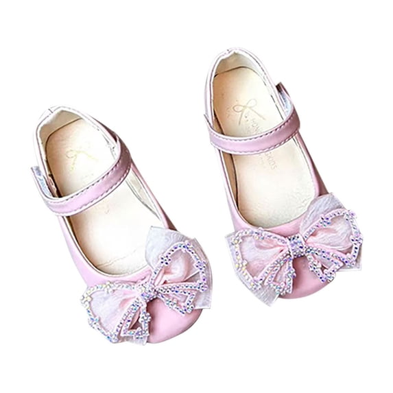 Girls Rhinestone Hook and Loop Flats, Soft Sole Princess Shoes for Little Kids, Non Slip Casual Leather Shoes for 3M-14