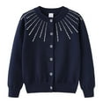 thumbnail image 1 of Girls' Rhinestone Knit Cardigan Round Neck Cotton Sweater Jacket, 1 of 17