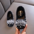 thumbnail image 1 of Girls Rhinestone Pearl Bow Mary Jane Flats, Sparkly Princess Dress Shoes Ballets Flats Black C 6.5, 1 of 6