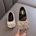 thumbnail image 1 of Girls Rhinestone Pearl Bow Mary Jane Flats, Sparkly Princess Dress Shoes Ballets Flats Gold 13, 1 of 6