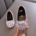 thumbnail image 1 of Girls Rhinestone Pearl Bow Mary Jane Flats, Sparkly Princess Dress Shoes Ballets Flats Pink C 6.5, 1 of 6