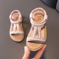 thumbnail image 1 of Girls Rhinestone Pearl Sandals Open Toe Elastic Strap Summer Shoes Flat Sandals For Kids Pink Size 2-2.5 Years, 1 of 3