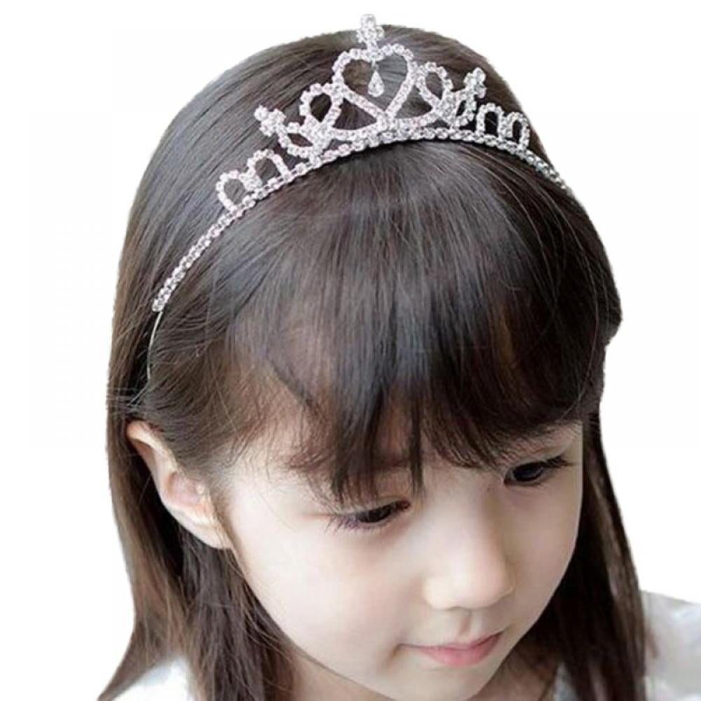 Girls Rhinestone Princess Crown Headband Tiara Hair Sticks 