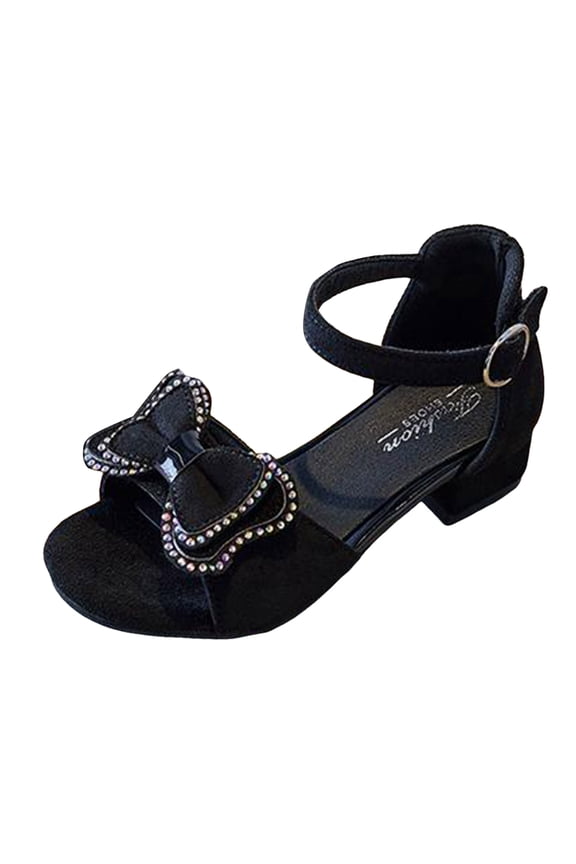 Girls Rhinestones Bow Dress Shoes Little Kids Wedding Party Glitter Open Toe High Heel Princess Pumps Sandals
