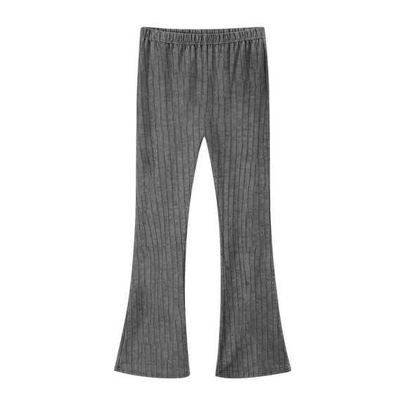Girls Ribbed Knit Bell Bottom Flared Leggings Soft Cozy High Waisted Pull On Long Pants for Casual Yoga Gym (11-12 Years, Gray)
