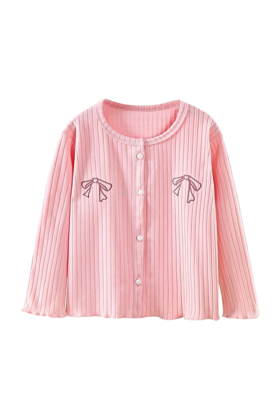 Girls Ribbed Knit Cardigan Child Light Weight Sweater Cardigans, Long Sleeve Button Open Front Cute Knitwear Coat 90/12M