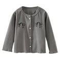 thumbnail image 1 of Girls Ribbed Knit Cardigan Child Light Weight Sweater Cardigans, Long Sleeve Button Open Front Cute Knitwear Coat Gray 130/4Y, 1 of 3
