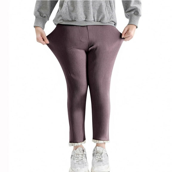 Girls Ribbed Knit Leggings Soft Cotton Lace Trim Footless Ruffle Tight Stocking Bottom Pants Girl's High Waisted Pants Purple 100