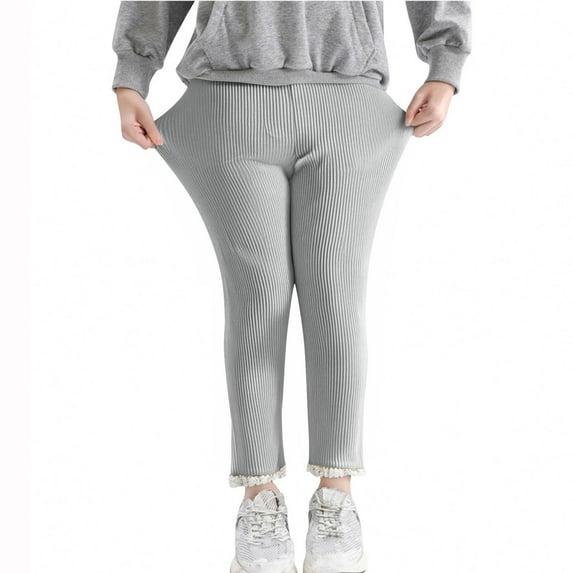 Girls Ribbed Knit Leggings Soft Cotton Lace Trim Footless Ruffle Tight Stocking Bottom Pants High Waist Leggings with Pockets Gray 90