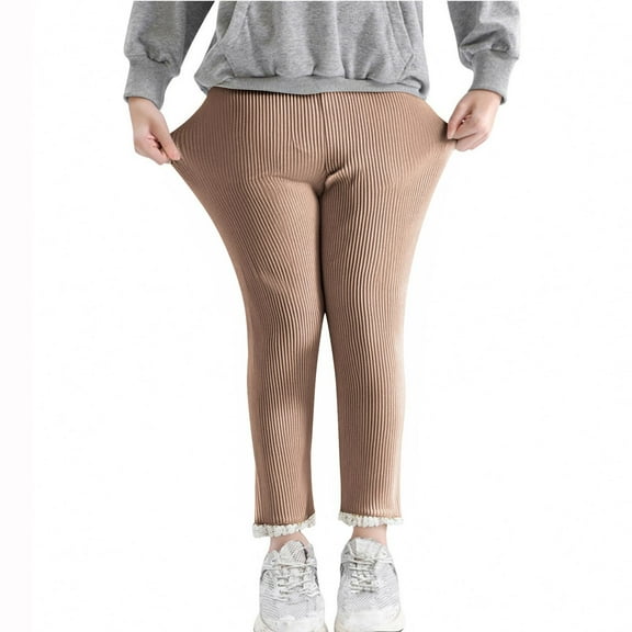 Girls Ribbed Knit Leggings Soft Cotton Lace Trim Footless Ruffle Tight Stocking Bottom Pants Pull On Trousers for Kids Brown 100