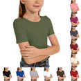 thumbnail image 1 of Girls Ribbed Knit Short Sleeve Crewneck Tee Soft Casual Basic Top for Kids and Comfortable Everyday Wear Girls Get Too Shirt 8-9 Years, 1 of 4