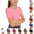 thumbnail image 1 of Girls Ribbed Knit Short Sleeve Crewneck Tee Soft Casual Basic Top for Tween and Comfortable Everyday Wear Girls Get Too Shirt 13-14Years, 1 of 4