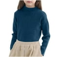 thumbnail image 1 of Girls Ribbed Knit Sweaters Soft Warm Cotton Mock Neck Pullover Jumpers Solid Color Long Sleeve Winter Clothes (9 Years, Blue), 1 of 7