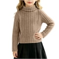 thumbnail image 1 of Girls Ribbed Knit Turtleneck Sweater Pullover Stretchy Cozy Long Sleeve Layering Tops Soft Fashion Fall Winter Thin Blouse Khaki 11-12 Years, 1 of 6