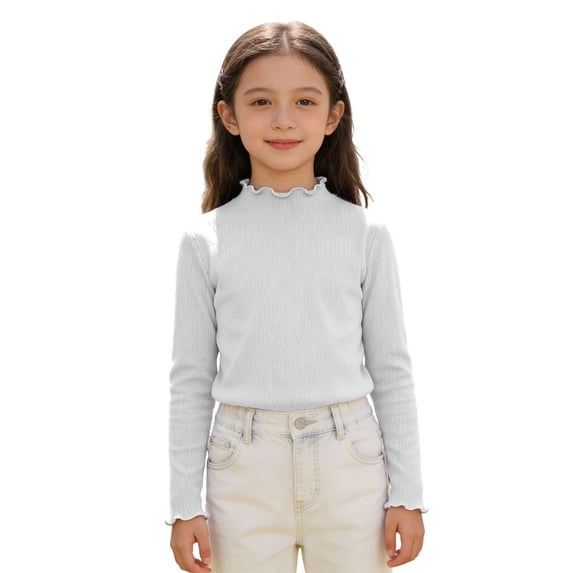 Girls Ribbed Long Sleeve Shirt Soft Stretch Blend Tee For Kids Comfortable Casual Top With Classic Fit