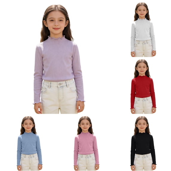 Girls Ribbed Long Sleeve Shirt Soft Stretch Blend Tee for Kids Comfortable Casual Top with Classic Fit Shirt Dress Graphic 7-8 Years