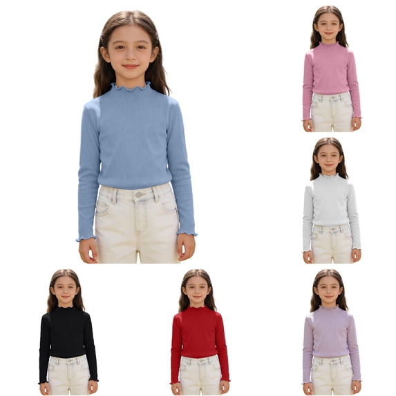 Girls Ribbed Long Sleeve Shirt Soft Stretch Blend Tee for Kids Comfortable Casual Top with Classic Fit Shirt Dress Graphic 7-8 Years