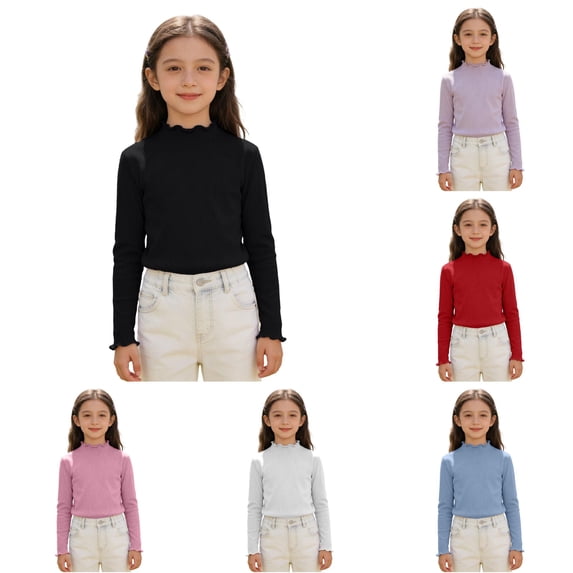 Girls Ribbed Long Sleeve Shirt Soft Stretch Blend Tee for Kids Comfortable Casual Top with Classic Fit Shirt Dress Graphic 9-10 Years