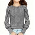thumbnail image 1 of Girls' Ribbed Long Sleeve Top Crew Neck Solid Casual Pullover Comfortable Fitted Blouse for Daily Wear & Layering (5-14 Years), 1 of 9