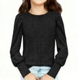 thumbnail image 1 of Girls' Ribbed Long Sleeve Top Crew Neck Solid Casual Pullover Comfortable Fitted Blouse for Daily Wear & Layering (5-14 Years), 1 of 9
